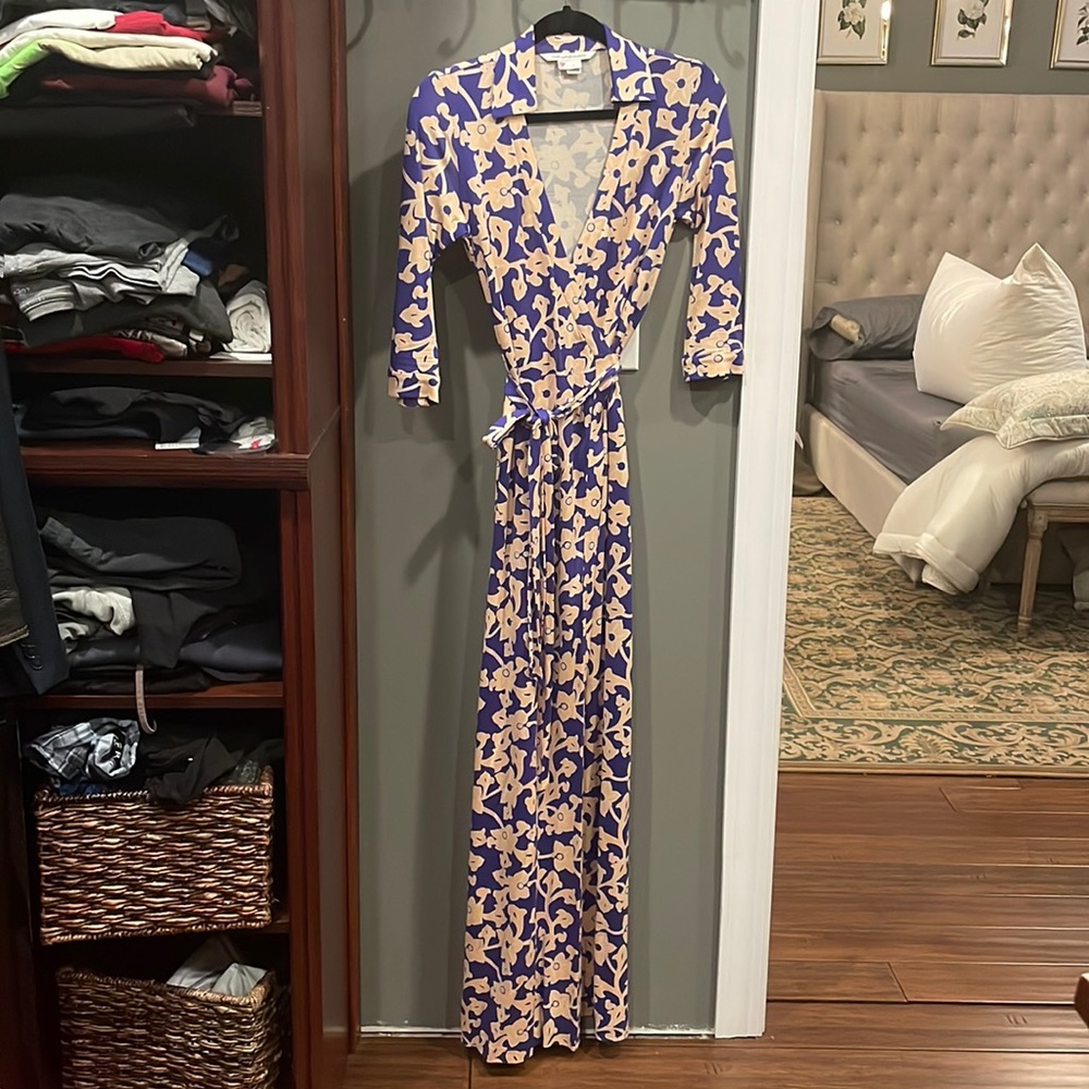 Diane Von Furstenberg purple and peach wrap dress